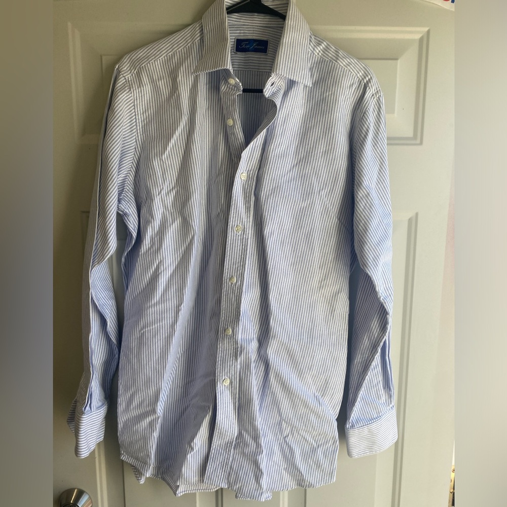 Tom James medium blue/white stripe button up shirt